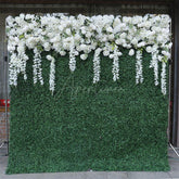 Aperturee - Aperturee Faux White Flower Wall Greenery Panels Wedding Decor